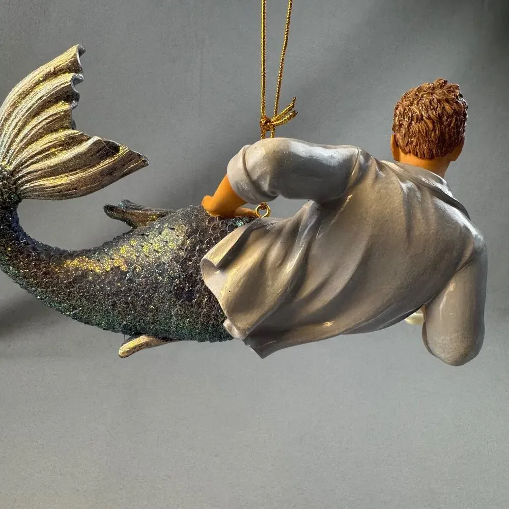 December Diamonds Triton Merman Ornament w Box Blue Silver Glitter Tail 55-90791